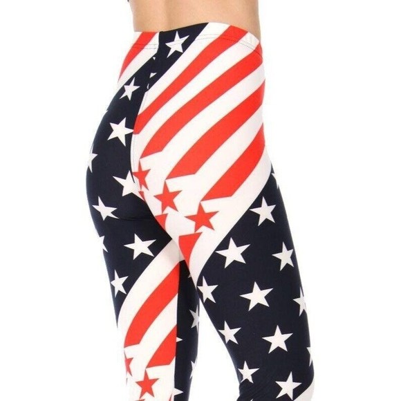 Reg One Size Womens Soft High Waist‎ American Flag Leggings - Picture 7 of 7